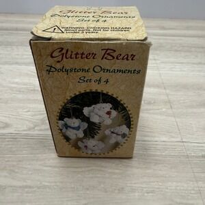 Glitter Bear Polystone Ornaments Set of 4 Christmas Holiday Decor Giftco Inc